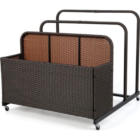 COSTWAY Baule da Esterno in Rattan PE, Cestino Portaoggetti su Ruote con Scomparti, Contenitore Salvaspazio con Scaffale per Cuscini, Salvagenti, Giocattoli, Portata 30 kg (Marrone)