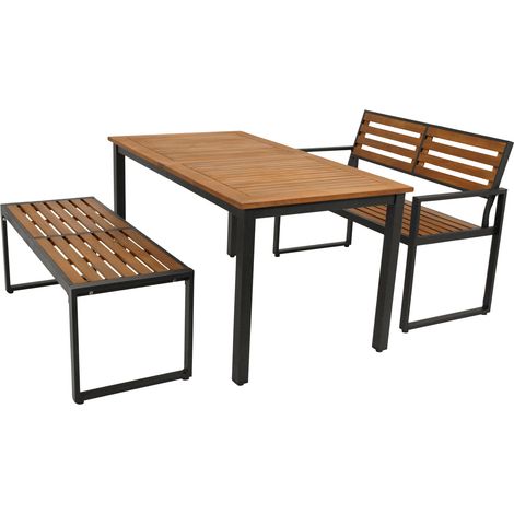 RAGUSA: Garnitur 3-teilig (1x Bank 2-sitzer, 1x Hockerbank, 1x Tisch rechteckig 150x80cm), Stahl anthrazit + Akazie geölt, FSC-zertifiziert (1/5)