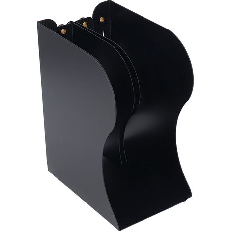 Support de livres métal noir rétractable, design élégant et mince pour bureau ou bibliothèque, rangement livres pratique. (1/5)