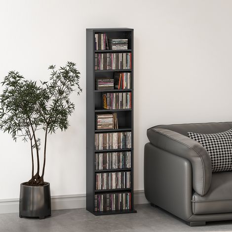 Estante para CD con 6 baldas ajustables, capacidad para 260 CD/120 DVD, 33x24x140 cm, negro. (1/5)