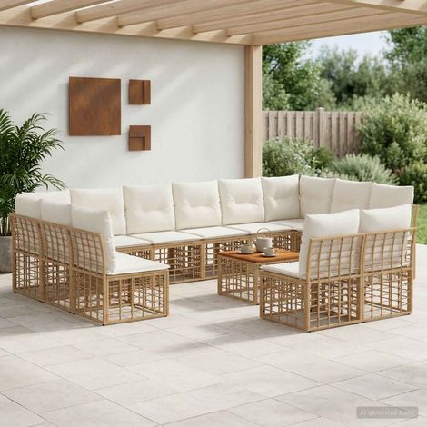 Salon de jardin modulable 13 pièces en poly rotin, coussins résistants, blanc naturel et crème - PANGIVO (1/5)