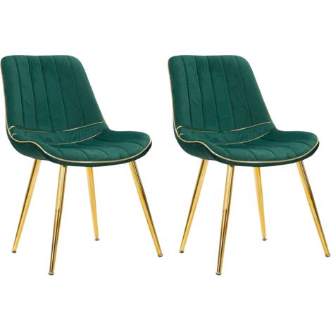 Lot de 2 Chaises en Tissu "Paris" 79cm Vert & Or