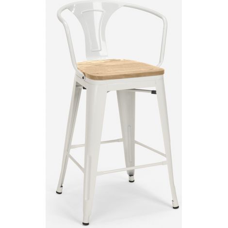 Sgabello bar industriale schienale top legno h68cm Steel Wood Back Light - Bianco (1/5)
