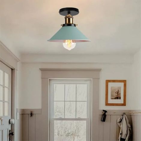 Fusion Plafonnier Vintage Lampe Abat - Jour Cage en Fer Vert E27 22CM Lustre Plafonnier Luminaire Illuminé pour Chambre Salon (1/4)
