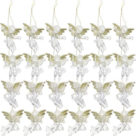 24 décorations de Noël suspendues de 6 cm, pendentifs anges transparents, décorations chics-6CM (1/2)