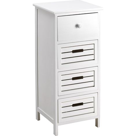 King Home Paulownia Holz Schubladenkommode 35x30x81h cm 4 Schubladen Weiß