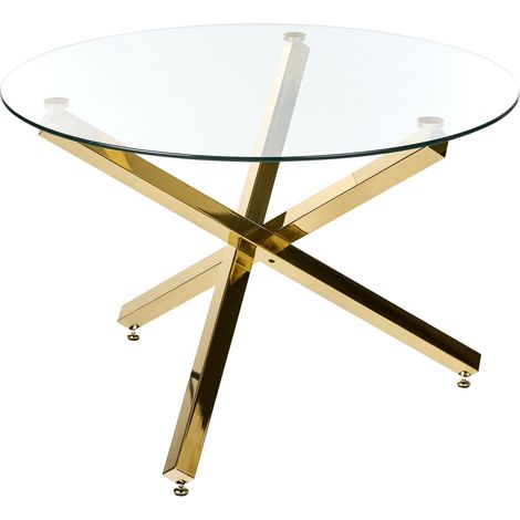 Dining Table Gold Metal Base Glass Top ø 110 cm Round Modern BUTLER (1/5)