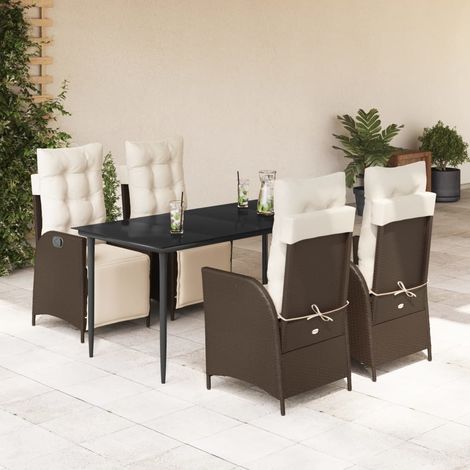 5-tlg. Garten-Essgruppe mit Kissen Braun Poly Rattan (1/5)