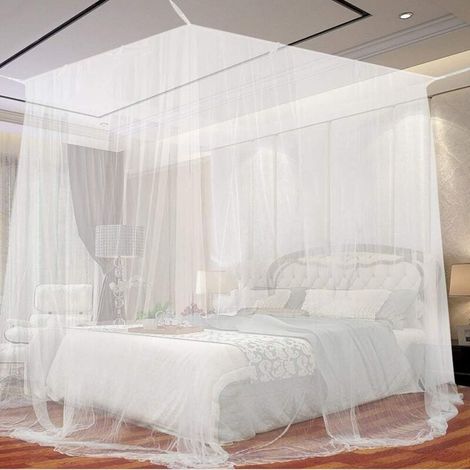 Moustiquaire de lit , grande moustiquaire carrée pour lit extra large, baldaquin intérieur et extérieur pour lits simples et doubles – Blanc (190 x 210 x 240 cm) (1/4)