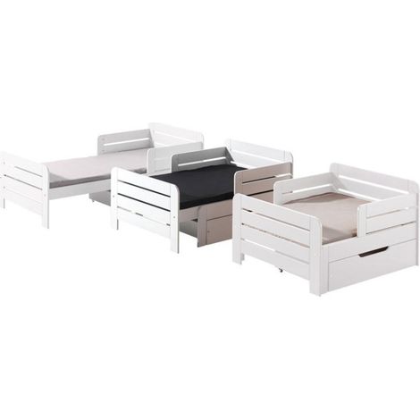 Paris Prix – Lit évolutif 90x200cm blanc – Bois – Sommier inclus – Convient à matelas 90x140-200cm – Poids supporté jusqu'à 80kg (1/3)