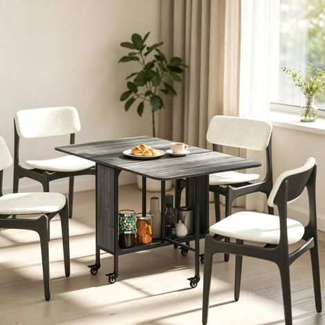 Table roulante moderne avec plateau extensible, table à manger pliante à roulettes avec compartiment de rangement, table de cuisine multifonctionnelle (uniquement avec 1 table à manger) (1/4)