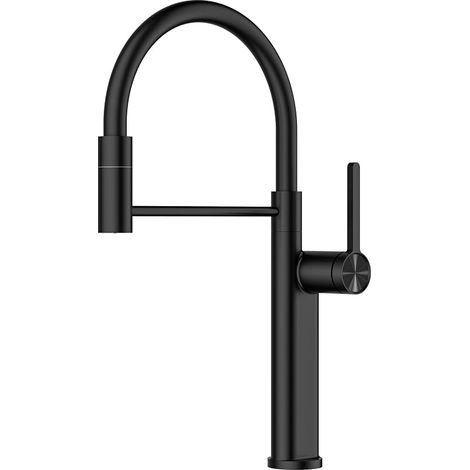 Robinet Cuisine, Mitigeur Cuisine à Arc Élevé, 2 modes de pulvérisation, Robinetterie De Cuisine pivotant à 360°, Economie d'énergie, Poignée Unique pour l'Eau Chaude et Froide, Noir Mat (1/5)