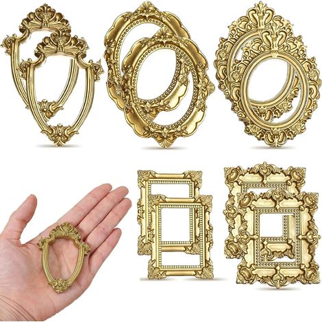 Lot De 10 Ensemble De Mini Cadres Dorés, Mini Cadres Photo Vintage En Résine, Cadres Photo En Résine Baroque Vintage, Accessoires Photo En Relief, Pour Bricolage Photo, Décoration Murale (1/5)