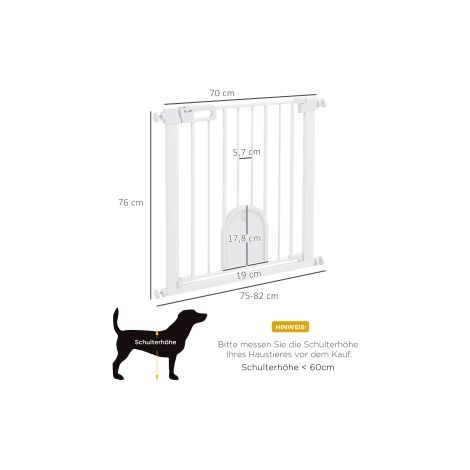 Barrière blanche pour animaux réglable en métal et plastique avec petite porte pour maison salon et escalier (1/5)