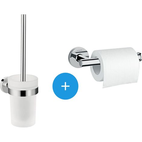 Hansgrohe – Pack support de rouleau de rechange + brosse WC – 41722000DUOLOGIS3 – Montage mural – Laiton chromé – Pour salle de bain moderne