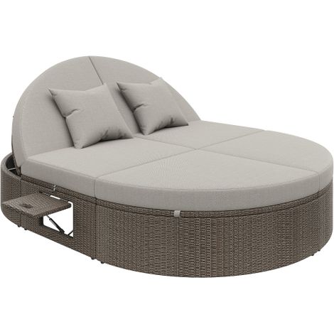 Rattan Doppelliege Gartenliege 200x140x42 cm für 2 Personen, mit verstellbaren Rückenlehnen und seitlichem Regal, Outdoor Sonnenliege