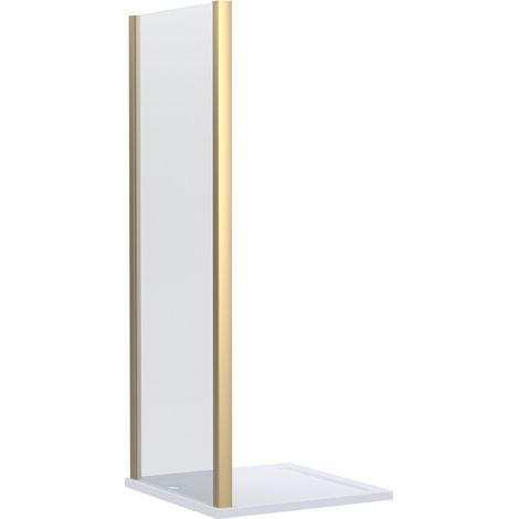 Ellenhall Contemporary Shower Enclosure 8mm Glass Side Panel, 900mm, Brushed Brass