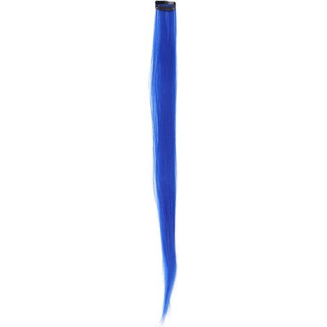 Mèches de cheveux colorées bleues à clipser, postiche synthétique pour filles, extensions capillaires à mèches (1/5)