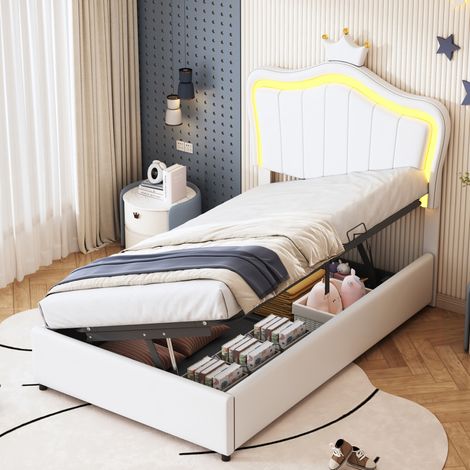 Letto singolo contenitore LED 90x200 imbottito OKMYHOME (1/5)