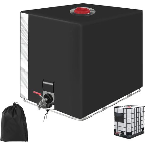Bache pour Cuve 1000L IBC, Bâche de Protection Solaire, avec Un Film Transparent Bache cuve 1000l Anti UV Noir Protection, Recuperateur d Eau de Pluie 1000 litres - 120 x 100 x 116 cm(Noir) (1/5)