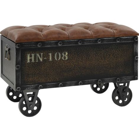 FIMEI Banc de rangement Bois massif et similicuir 80,5x41x50 cm (1/5)