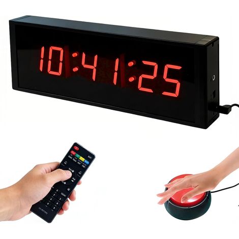 Minuteur de comptage avec bouton marche/arrêt, minuteur de gym avec compte à rebours, intervalle et chronomètre, horloge murale LED numérique 12/24 h avec télécommande pour la maison, la gym, le (1/5)