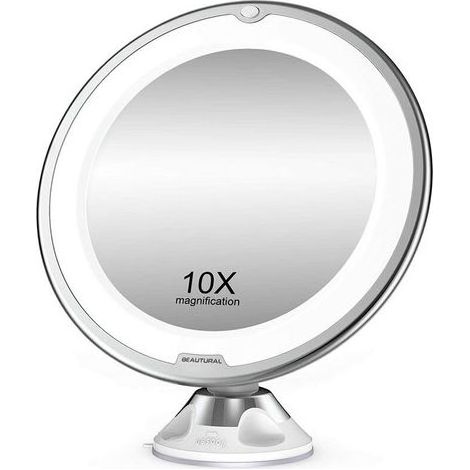 Miroir de maquillage, grossissement 10X avec LED blanche lumière du jour, miroir de salle de bain éclairé portable (1/5)