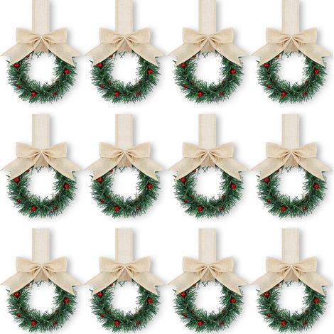 Guirlande De Noël En Faux Vert - 13 Cm - Ruban En Lin Et Plaid Buffalo - Pour Armoire De Cuisine Fenêtre Décoration Intérieure - Lot De 12 (1/5)
