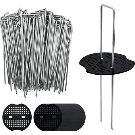 80 Piquet de Fixation Toile de Paillage avec 80 Rondelles Sardine, 15 CM Piquets de Jardin en U en Acier Galvanisé, Agrafe Toile Paillage pour Camping, Bache Anti Mauvaise Herbe, Geotextile, Bàche (1/5)