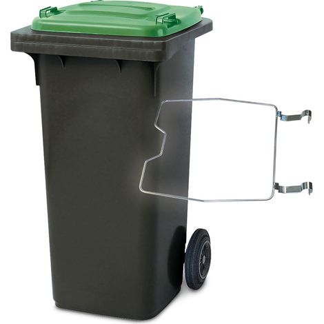 BRB 120 Liter Mülltonne grau/Deckel grün, mit Halter für Müllsäcke (1/2)