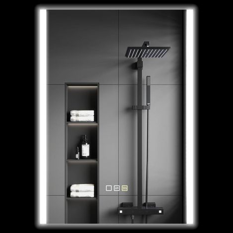 Pour Toute Salle de Bain Miroir Lumineux Mural 70x50 cm Tactile Éclairage Réglable et Fonction Mémoire Design Moderne Argent (1/5)
