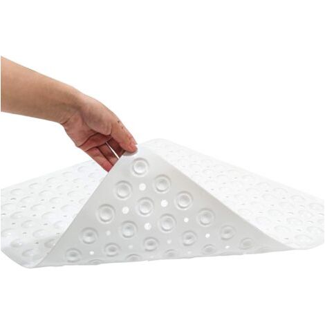 Tapis de douche carré anti-dérapant avec coussin anti-dérapant à ventouse, tapis de bain ou de douche anti-moisissure 53X53cm(Blanc) (1/4)