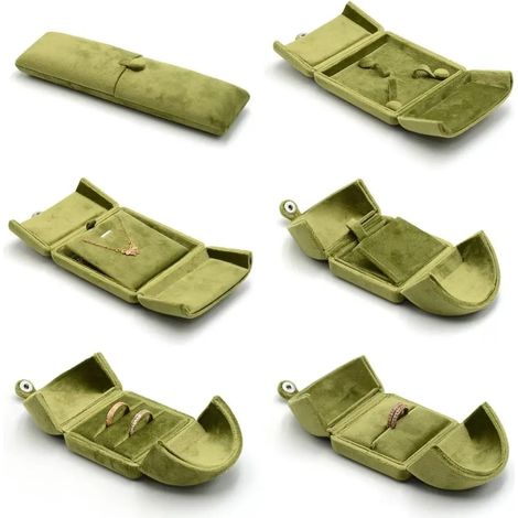 Boîte à bagues en velours, boîte de rangement pour colliers, double porte, couleur unie, support, multifonctionnel, porte-bagues (1/2)