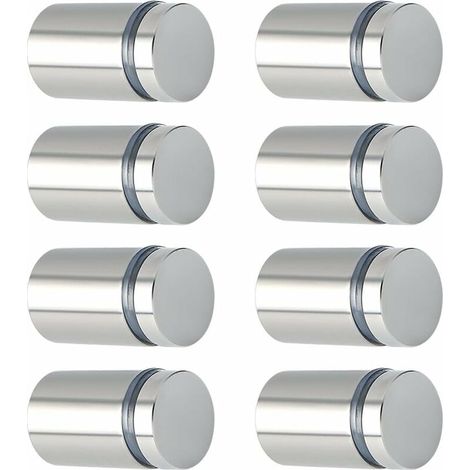 Set mit 8 Edelstahl-Abstandshaltern für Glasscheiben, gebürstete Oberfläche, 25 x 19 mm. Einfache Montage mit den mitgelieferten Schrauben – EQS5019-8P