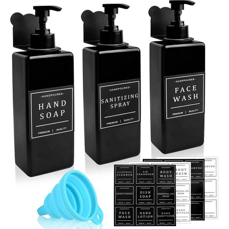Lot de 3 Distributeur Savon Mural 500ml avec 36 Étiquettes et Entonnoir (1/5)