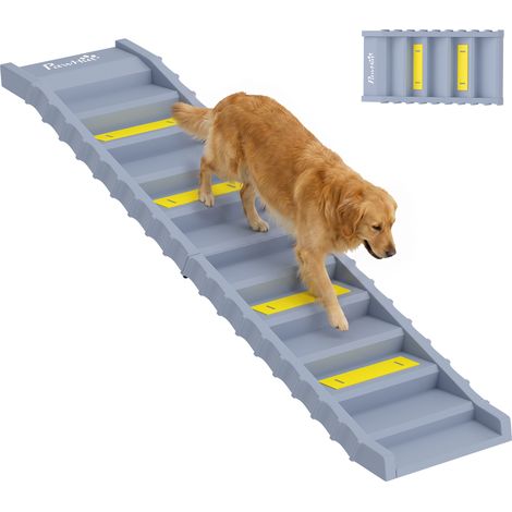 PawHut Foldable Dog Ramp for Car, Non-Slip Dog Stairs for SUVs Truck, Grey (1/5)