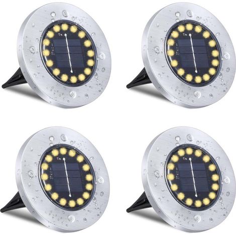 Lampes solaires de sol, lampes solaires étanches pour jardin extérieur, lampes de sol haute luminosité, adaptées à l'éclairage paysager des canaux, cours, pelouses, patios et allées (4 ensembles, 12 L (1/5)