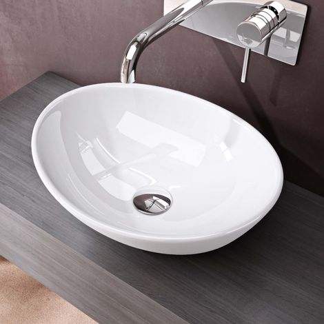 doporro Lavabo sobre Encimera Blano Brillante de Cerámica 41x33x14cm Lavabo de Mano Ovalado Brüssel205