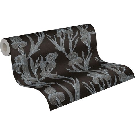 papier peint fleurs noir, gris et blanc - Livingwalls (1/5)