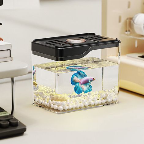 Aquarium - Boîte D'Élevage En Plastique - Pour Poissons Rouges Et Petits Poissons - Avec Éclairage LED - 12 x 10 x 8 cm - 1 Pièce (1/5)