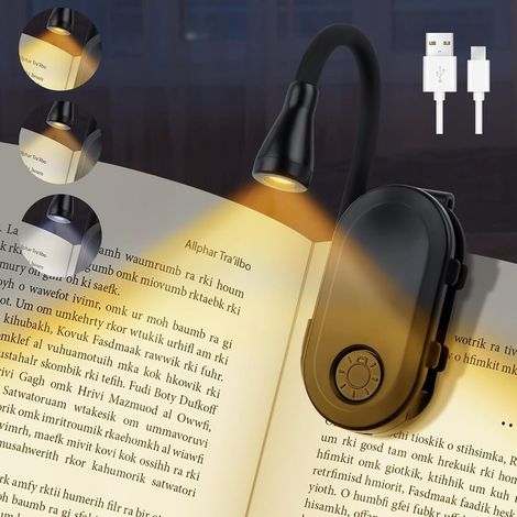 Lampe de lecture, lampe de lit flexible à 360°, LED rechargeable, 3 modes de variation de couleur, lampe de lecture à pince idéale pour les amoureux des livres, 3 modes de température de couleur [Clas (1/5)