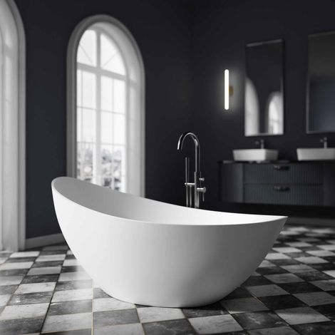 BERNSTEIN - Baignoire îlot VICE 2.0 en acrylique sanitaire - 183,5 x 78,5 x 76,9 cm - Sans robinet mitigeur, Blanc mat (1/5)