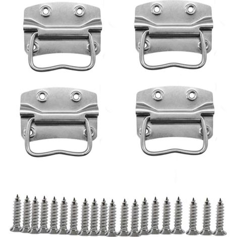 Lot de 4 poignées pliantes en métal massif 90 x 65 mm pour caisses enregistreuses, en acier inoxydable argenté (1/5)