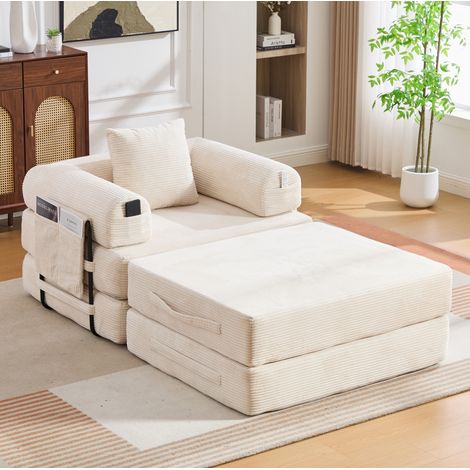 Canapé modular de pana beige con puff 112x190x67 cm, sin montaje (1/5)