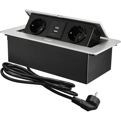 Bloc Multiprise Escamotable pour Encastrer, Plan de Travail,Bureau de Prise Pop-up caché avec 2 Prises et 2 Ports USB Connection Box (1/5)