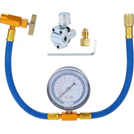 Manguera de recarga de aire acondicionado R134A con manómetro y kit de válvula BPV31, manguera SAE de 6,35 mm para puerto R12/R22, para sistema de refrigeración de aire acondicionado. (1/5)