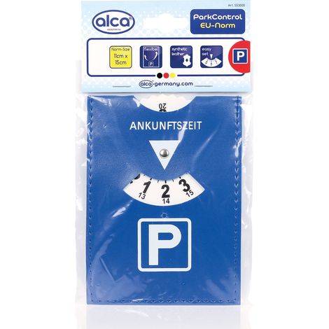 alca® Parkscheibe nach EU-Norm – hitzebeständig, flexibel, aus Kunstleder, 11 x 15 cm, blau-weiß (1/5)
