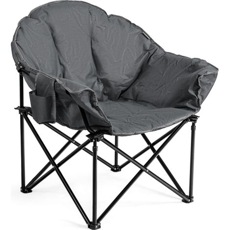 Sedia pieghevole da campeggio, Sedia rotonda con cuscino porta bicchiere e borsa di trasporto, Grigio (1/4)