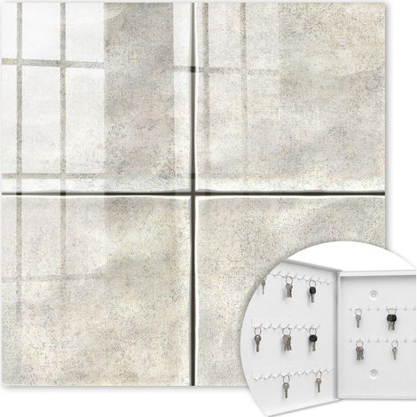 Armoire à clés - (30 cm x 30 cm) - Boîte à clés murale - Coffret de rangement pour clés - Couleur blanche - Ouverture vers la gauche - Pour maison et bureau - Carrelage beige (1/5)