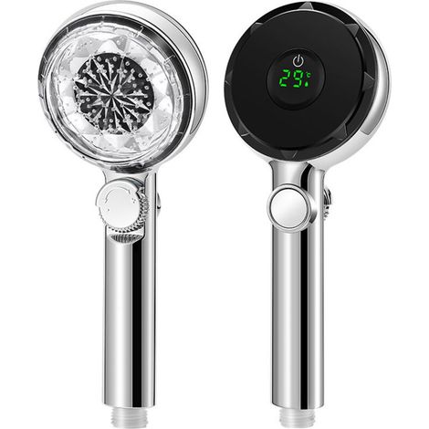 Handbrausekopf mit digitaler Temperaturanzeige, hohem Wasserdruck und drei Strahlarten für ein komfortables und sicheres Duscherlebnis. (1/5)